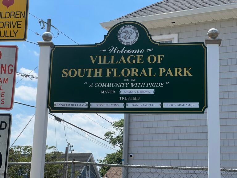 "An aerial view of the beautiful suburban neighborhood of Floral Park in New York."