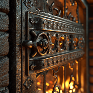 Hyper realistic close up of a chimney damper intricat