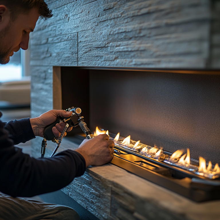 "A professional technician inspecting a chimney in an ultra-realistic image."