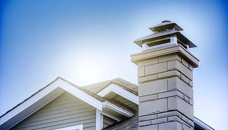 House with a brick chimney featuring a modern cap and damper.